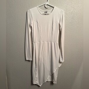 ASOS White Long-Sleeve Asymmetric Hem Dress